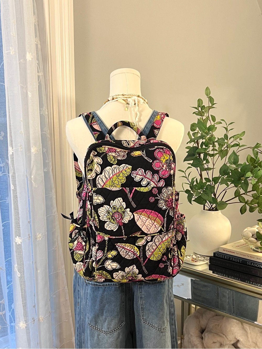 Vera Bradley Moon Blooms Floral Print Women's Backpack - Black Pink Green